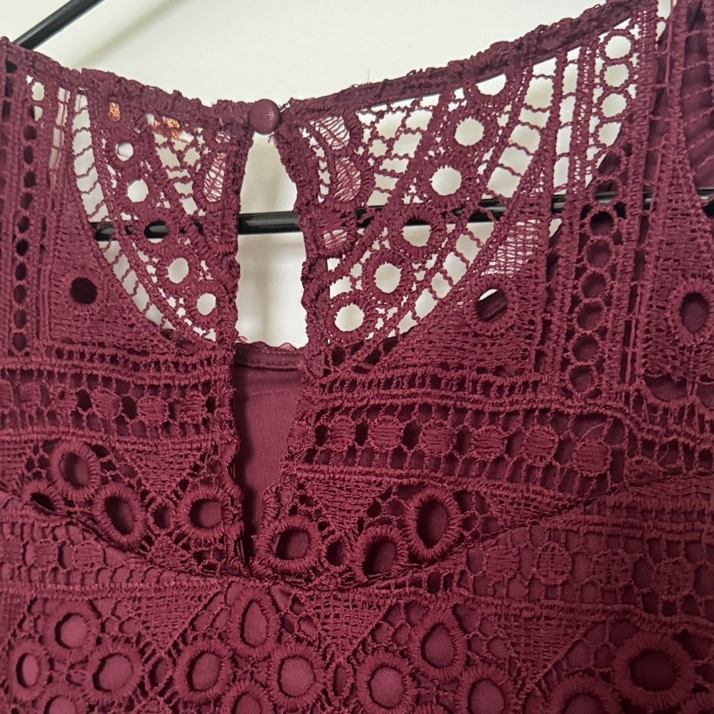 Skies Are Blue Burgundy Lace Blouse - Picture 8 of 10